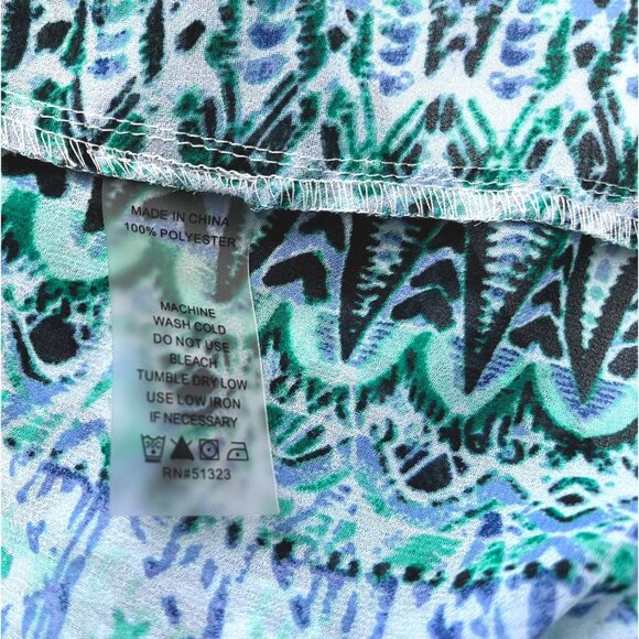 Two by Vince Camuto Size 2X Shirt Top Abstract Print Green Blue Semi Sheer - Picture 6 of 9
